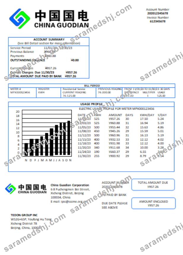 China Guodian Corporation electricity utility business bill, SCR